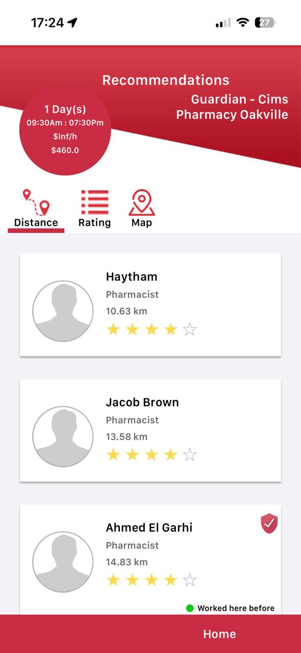 ReliefClix manager app shift request screen